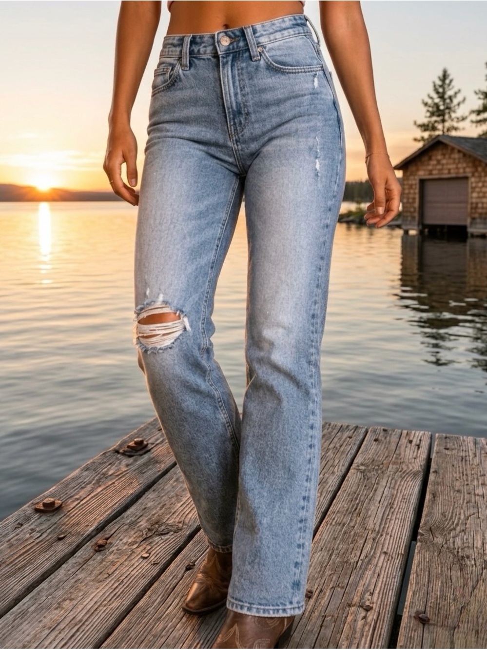 LNDN Distressed Straight Leg Jeans 25